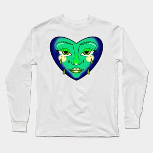 blue and green crying heart tattoo cute gift Long Sleeve T-Shirt